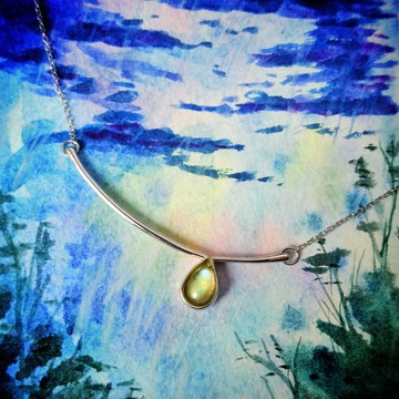 月亮石淚滴純銀頸鏈