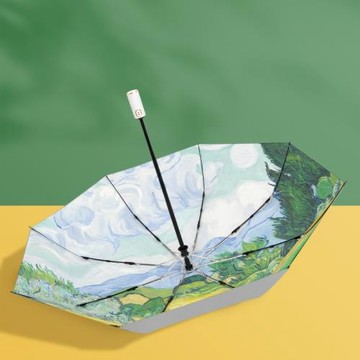 知傘梵高全自動銀膠防曬遮陽傘女防紫外線小巧五折太陽傘晴雨兩用