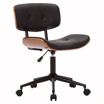 E-home Bryan布萊恩曲木PU拉扣黑腳電腦椅  黑色  W51.5xD57.5xH77.5-89.5CM  60 x 50 x 80-92 cm