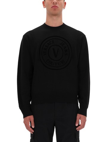 versace jeans couture jersey with v-emblem