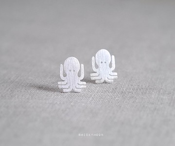 魷魚銀耳環,魷魚銀耳環,925純銀耳環