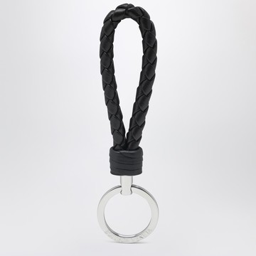 Black Intrecciato leather key ring