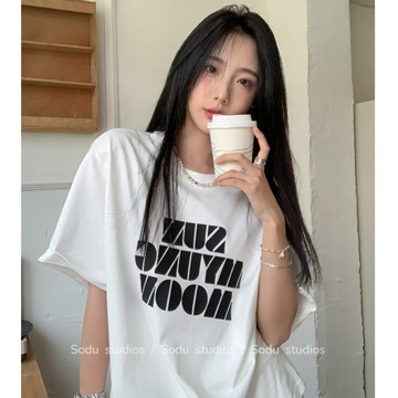 TGNS 純棉T恤 短袖衣服 韓版上衣 oversize T恤 潮流衣服 夏天衣服 ins風衣服 寬鬆上衣 英文印花上衣