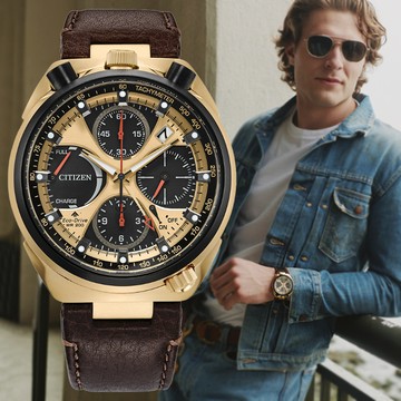 CITIZEN 星辰 PROMASTER Tsuno Chrono50週年限定 光動能三眼碼錶計時腕錶-44.5mm(AV0072-01X)