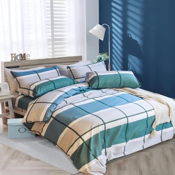 BlueCat 藍貓 台灣製造銀離子抗菌床包 時光之格 單人床包薄被套組  1組