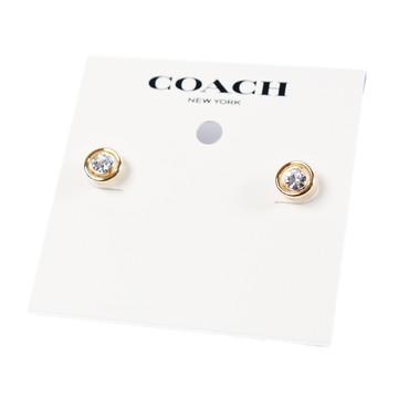 COACH 專櫃款 Halo Tea 玫瑰晶鑽針式耳環-金色