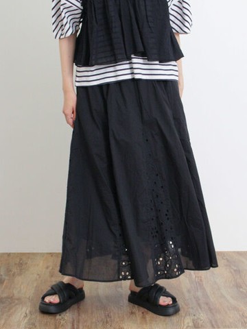 圖案鏤空蕾絲拼接抓褶長裙(FB46L0L0680) - Samansa Mos2