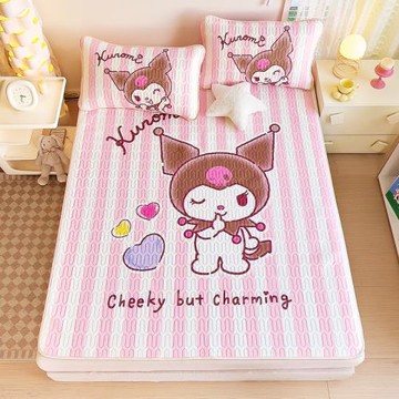 粉紫酷洛米冰絲乳膠涼席二三件套1 1.2 1.5 1.8米兒童床上用品女