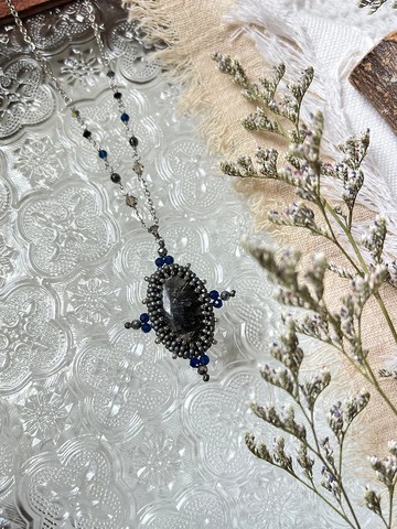 黑龍晶 暗黑古典 vintage 串珠吊墜 配寶石鏈