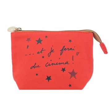 agnes b.to b.帆布化妝包-文字紅