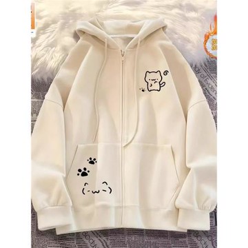 女童秋冬季慵懶風衛衣外套中大童加絨美式連帽開衫新款拉鏈帽衫