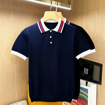 法式奢侈氣質男裝修身polo衫男款 夏新款高級拼色針織t恤男士短袖