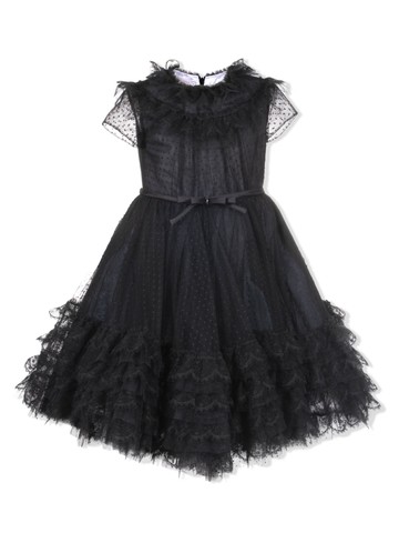 MARCHESA KIDS COUTURE - ruffled-detail short-sleeve dress - kids - Acetate/Viscose/Nylon - 14 yrs - Black