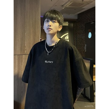 【舒適麵料】麂皮短袖T恤男 夏季新款 美式高街 重磅寬鬆半袖潮流男裝