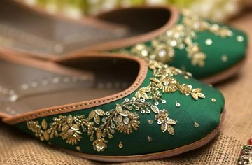 古綠 印度復古 緞面細膩釘珠手工鞋