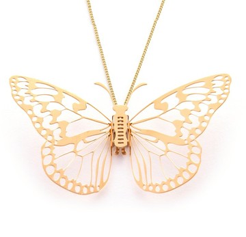 可換翅膀蝴蝶項鍊 大白斑蝶 (金色) 醫療薄鋼飾品 長鏈 獨家設計