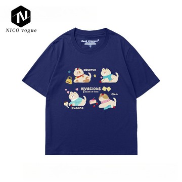 【Nico】100%純棉 復古 韓系 閨蜜衣服 短袖T恤女 設計感 半袖 夏天衣服 可愛衣服  上衣女 情侶T恤 寬鬆