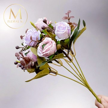 快速出貨🌷家居造景【Floral M】法式復古玫瑰小花園紫粉色仿真花花材（1入組）