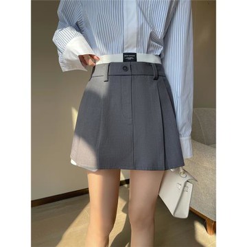 PINKEEN灰色高腰雙層半身裙女夏季2026新設計感小眾撞色時尚短裙
