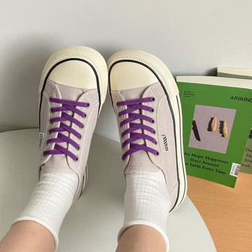 韓版芒果頭帆布鞋女2022夏新款系帶厚底平跟板鞋百搭丑萌休閑鞋