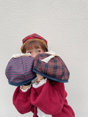 緞帶格紋南瓜帽