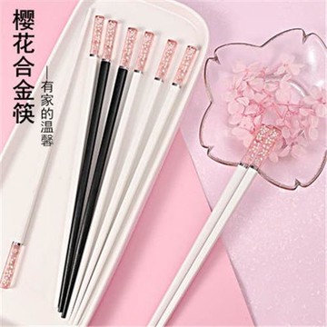 琥珀櫻花筷子個性防滑日式家用高檔防霉耐高溫創意網紅合金筷分餐