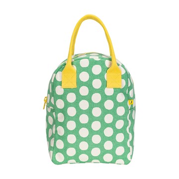 拉鍊隨手袋【波卡圓點綠白】-加拿大Fluf有機棉