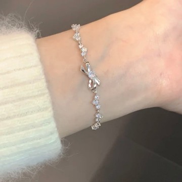 YuanPearl法式蝴蝶結925純銀手鍊仙女款氣質首飾爆閃手鍊