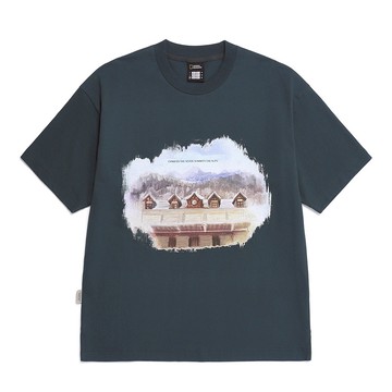 男女同款 NRN 印花 短袖上衣 - 深綠色