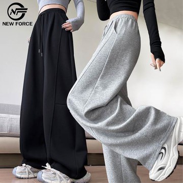 NEW FORCE 流線修身高腰休閒闊腿彎刀褲-多色可選