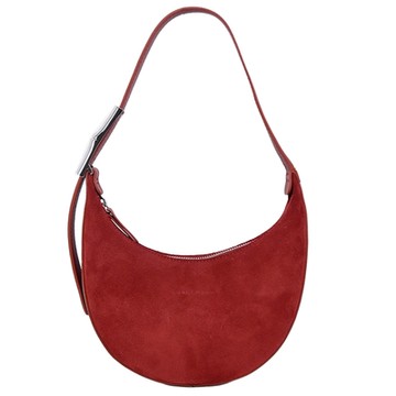 LONGCHAMP ROSEAU ESSENTIAL系列麂皮半月形單肩包(小/赤褐)