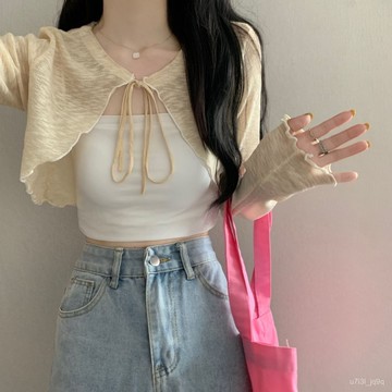 防曬開衫冰絲女純慾風可外穿針織輕薄披肩夏季吊帶外搭罩衫短外套