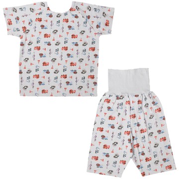 akachan honpo - 套頭式短袖家居服-穿衣練習 工程車-淺藍色