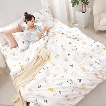 床包枕套組-單人 / 舒柔棉二件式 / 樂活小盆