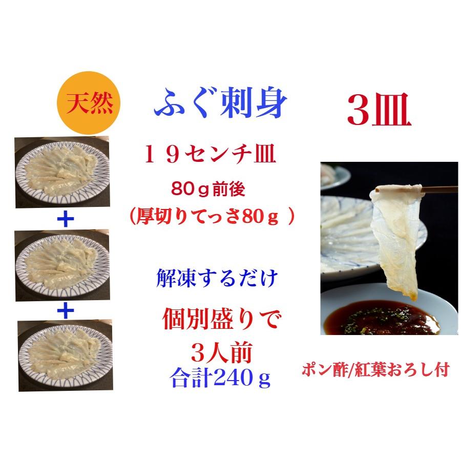 ふぐ刺し ３皿 フグ刺し 天然 フグ刺身 厚切り てっさ  お歳暮 送料無料 ふぐ刺身 240ｇ 3-4人前  フグ刺身 ふぐさし 御祝 ギフト 賞味期限冷凍１０日