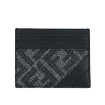 FENDI Diagonal FF Logo 帆布及皮革6卡卡片夾/名片夾(牛仔藍)