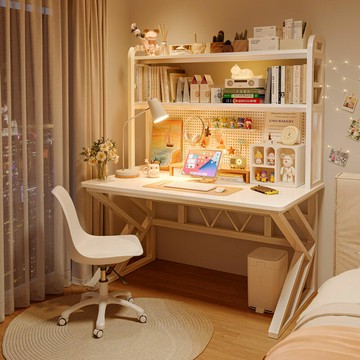 ?? 簡易書桌學生家用學習桌子書架一體臥室女生初中生洞洞板電腦桌子