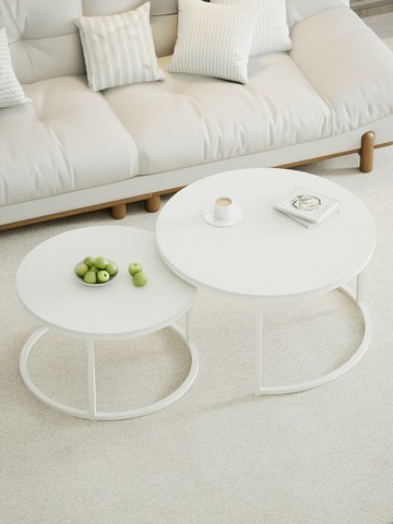 現代北歐家用可伸縮茶幾輕奢創意客廳小戶型適用巖板圓形茶幾組合