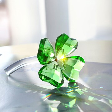 H&D 水晶玻璃幸運四葉草家居擺件辦公桌面裝飾品生日轉運新年禮物