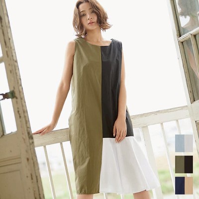 マメクロゴーチ 半袖ワンピース ブラック ホワイト バイカラー www