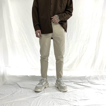 【AMERO】男裝 女裝 彈力素色九分褲 鬆緊褲頭