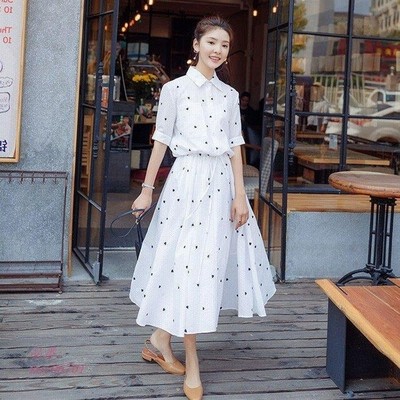 Heart シャツワンピース レディース 結婚式ドレス 春夏 大人可愛い30代 シャツフレアスカート ハート柄 半袖ワンピース マキシワンピース お出かけ 通販 Lineポイント最大get Lineショッピング