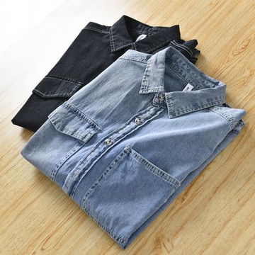 島國單！水洗全棉面料！外貿男裝秋季新款時尚百搭牛仔長袖襯衫潮