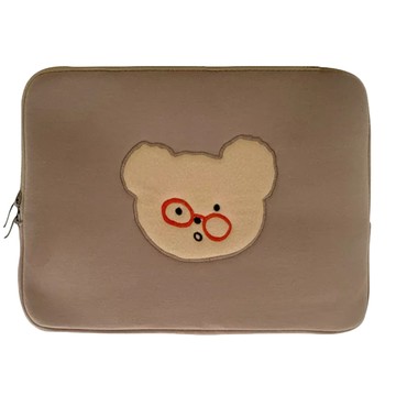 Teteum 眼鏡小熊圖案筆電收納包  35 x 25.5cm  摩卡色  1個