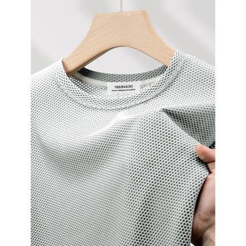 [冰絲泡泡網眼] 涼感透氣短袖t恤男士夏季新款速干運動半袖上衣男