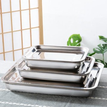 加厚不銹鋼方盤長方形 平底炸串串燒烤盤鹵菜涼菜盤餐廳商用餐具