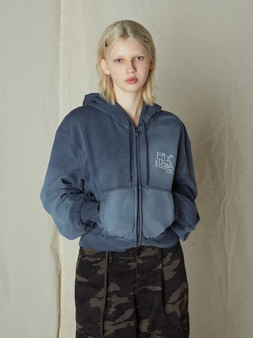 Women Dying Crop Hooded ZipUp Hoodie [Navy] (MS5241W02R)