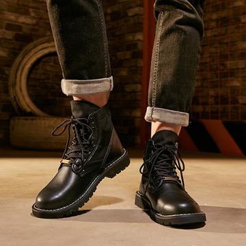 馬丁靴男鞋秋季新款英倫工裝鞋高幫韓版潮流黑色皮靴子男百搭