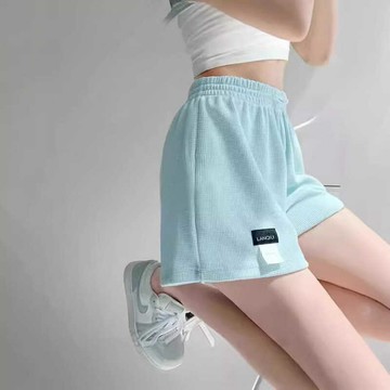 🚀台灣出貨新品特惠🚀日本🇯🇵 華夫格短褲 寬松運動短褲女松緊腰闊腿熱褲休閑顯瘦高腰直筒居家