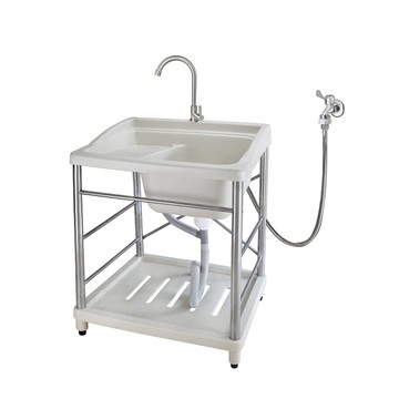 LOMOS 大型塑鋼洗衣槽 不鏽鋼腳架 附單冷立式水龍頭及軟管組 F72S-C11